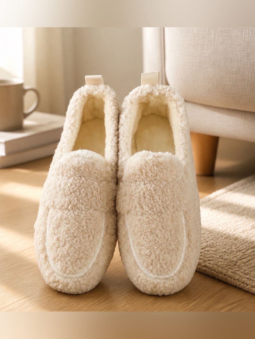 Jennifer & John Plush Cream Sherpa Slip-On Loafers